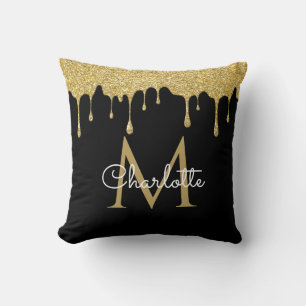 Gold Glitter Tropfen Monogramm Elegantes Skript Sc Kissen