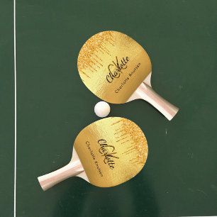 Gold Glitter-Tropfen Monogramm Name elegant Tischtennis Schläger