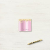 Gold Glitter Tropfen Pink Schimmer Glam Name Post-it Klebezettel (Auf Schreibtisch)