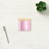 Gold Glitter Tropfen Pink Schimmer Glam Name Post-it Klebezettel (Büro)