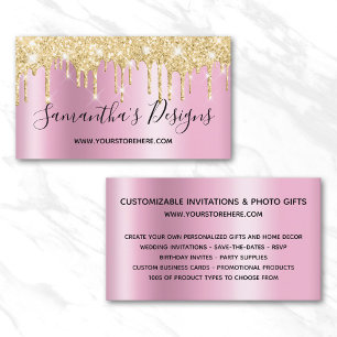 Gold Glitter-Tropfen Pink Schimmer Online-Shop Visitenkarte