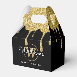 Gold Glitter Tropfen Schriftzug Monogramm Schwarz  Geschenkschachtel