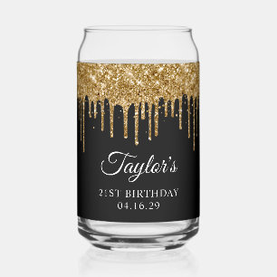 Gold Glitter Tropfen Schwarz 21. Geburtstag Dosenglas