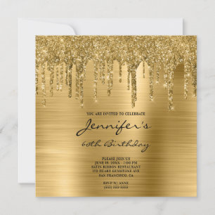 Gold Glitter Tropfen und Folie 60. Geburtstag Einladung