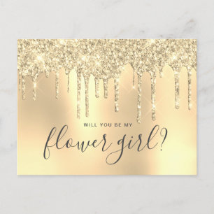 Gold Glitter-Tropfen Wirst du mein Blumenmädchen s Einladungspostkarte