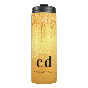 Gold-glitter-tropfender Monogramm Thermosbecher
