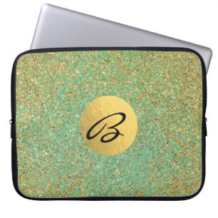 Gold Glitter Türkis Aqua Grün Glam Trendy Laptopschutzhülle