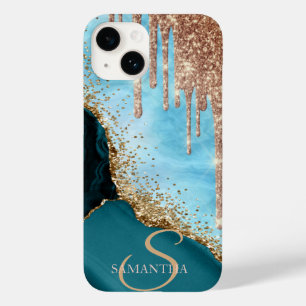 Gold Glitter Türkis Marmor Glitter Tropfen Case-Mate iPhone 14 Hülle