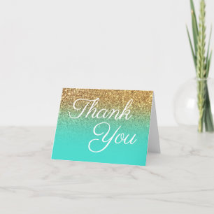 Gold Glitter Türkis Ombre Elegante Kalligrafie Dankeskarte
