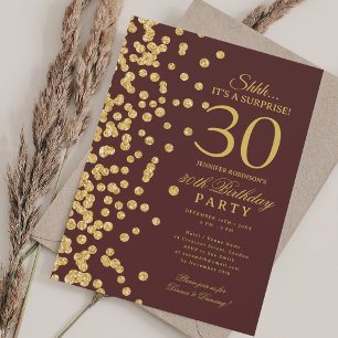 Gold Glitter Überraschung 30. Geburtstag Burgund Einladung
