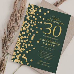 Gold Glitter Überraschung 30. Geburtstag Grün Einladung