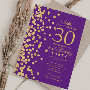 Gold Glitter Überraschung 30. Geburtstag Lila Einladung