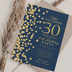 Gold Glitter Überraschung 30. Geburtstag Navy Blau Einladung
