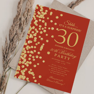 Gold Glitter Überraschung 30. Geburtstag Rot Einladung