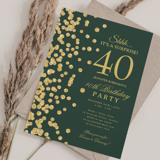 Gold Glitter Überraschung 40. Geburtstag Grün Einladung