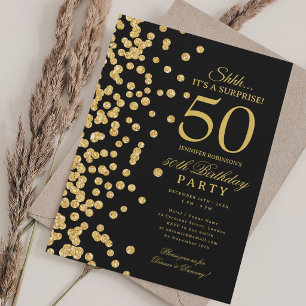 Gold Glitter Überraschung 50. Geburtstag Schwarz Einladung