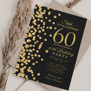Gold Glitter Überraschung 60. Geburtstag Schwarz Einladung