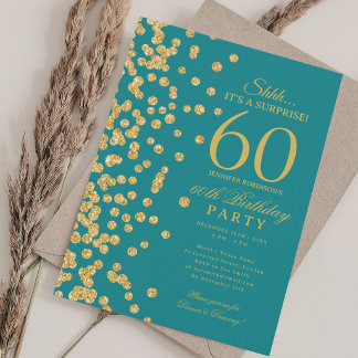 Gold Glitter Überraschung 60. Geburtstag Türkis  Einladung