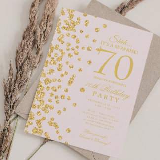 Gold Glitter Überraschung 70. Geburtstag Blush Einladung