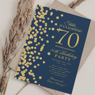 Gold Glitter Überraschung 70. Geburtstag Navy Bla Einladung