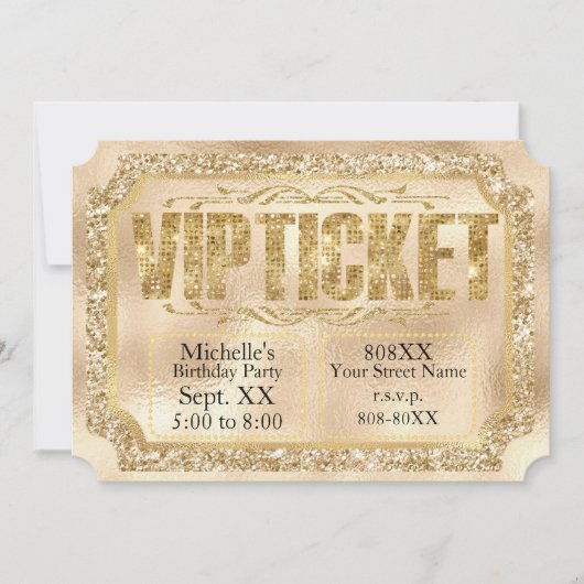 Gold Glitter und Diamanten Ticket Einladung (Vorderseite)