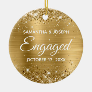 Gold Glitter und glänzende Folie verlobt Keramik Ornament