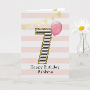 Gold Glitter und Pink 7. Geburtstag Karte