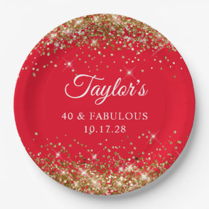 Gold Glitter und Rot 40 & Fabelhaft Pappteller