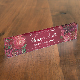 Gold Glitter und rote Glamour Rosen Namensplakette