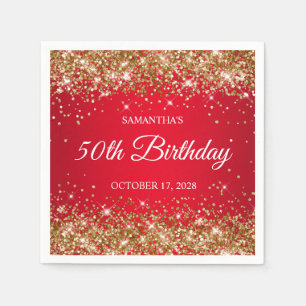 Gold Glitter und Roter 50. Geburtstag Serviette