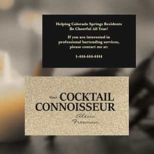 Gold Glitter und schwarze Bartender Event Visitenk Visitenkarte