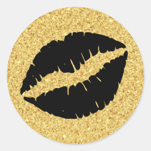 Gold Glitter und schwarze Lippen Runder Aufkleber