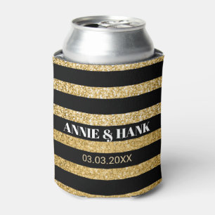 Gold Glitter und schwarze Streifen - Save The Date Dosenkühler