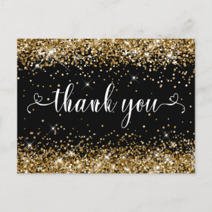 Gold Glitter und schwarze Sweet 16 Hearts Dankesch Postkarte