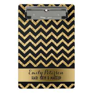 Gold Glitter und schwarzes Chevron Mini Klemmbrett