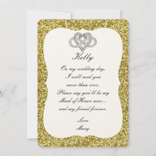 Gold Glitter Unendlich Herz Brautjungfer Karte