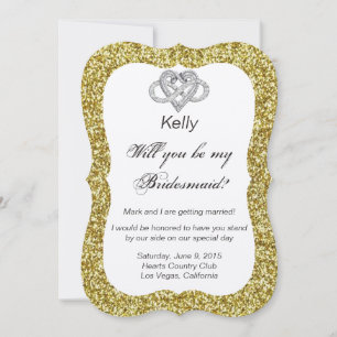 Gold Glitter Unendlich Herz Brautjungfer Karte