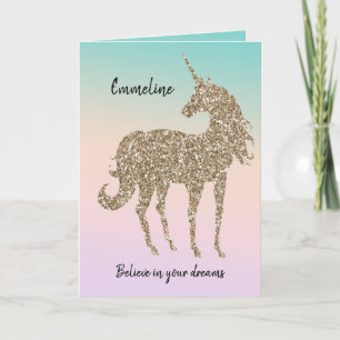 Gold Glitter Unicorn Aqua Peach Pink Shadow Tie Dy Karte