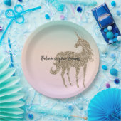 Gold Glitter Unicorn Aqua Peach Pink Shadow Tie Dy Pappteller (Party)