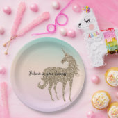 Gold Glitter Unicorn Aqua Peach Pink Shadow Tie Dy Pappteller (Party)