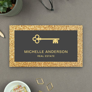 Gold Glitter Vintage Antik-Schlüssel Immobilien Visitenkarte