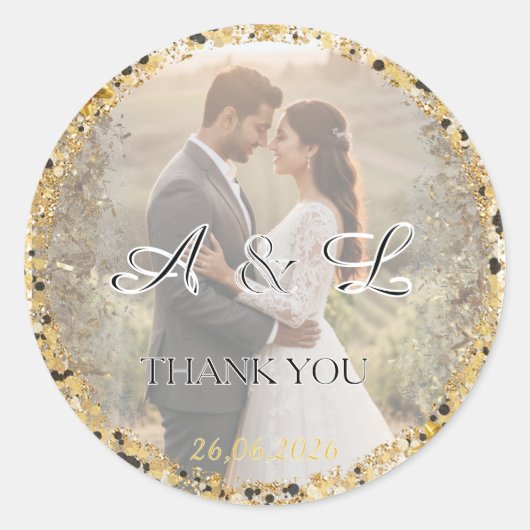 Gold Glitter Wedding Photo A&L Favor Runder Aufkleber (Vorderseite)