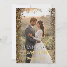 Gold Glitter Wedding Photo Thank You Card Dankeskarte