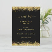 Gold Glitter Weihnachtsfeier Datum speichern Schwa Einladung (Stehend Vorderseite)
