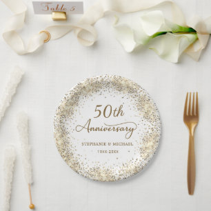Gold Glitter Weiß 50. Hochzeitstag Pappteller