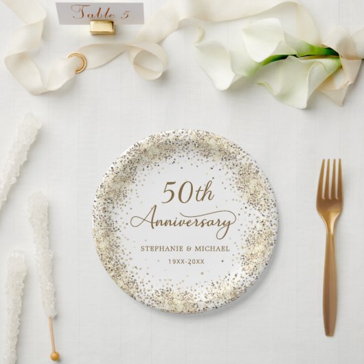 Gold Glitter Weiß 50. Hochzeitstag Pappteller (Hochzeit)
