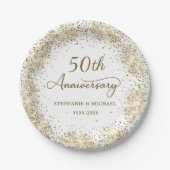 Gold Glitter Weiß 50. Hochzeitstag Pappteller (Vorderseite)
