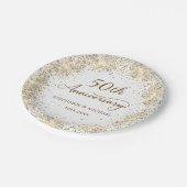 Gold Glitter Weiß 50. Hochzeitstag Pappteller (Schrägansicht)