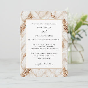 Gold Glitter Weiß Gewebter Falscher Stoff Hochzeit Einladung