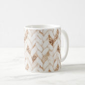 Gold Glitter Weiß Gewebter Faux Stoff Kaffeetasse (VorderseiteRechts)